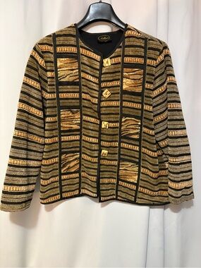 Allure Striped Textured Blazer in Gold and Black #2349